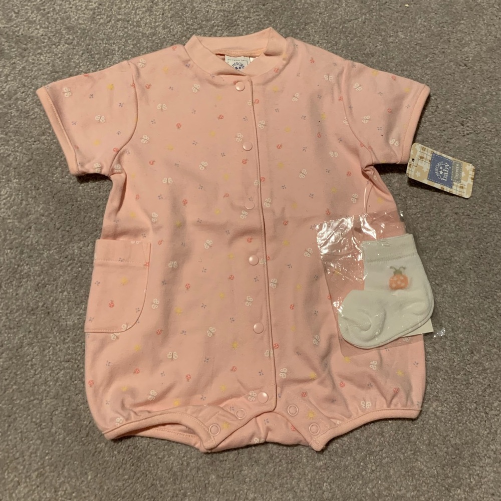 Cherokee baby 6-9 month pink onesie with socks